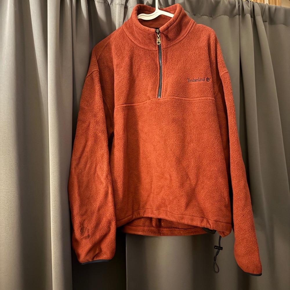 Timberland Weathergear Mens Large Rust Orange Quarter Zip Fleece Pullover Jacket
